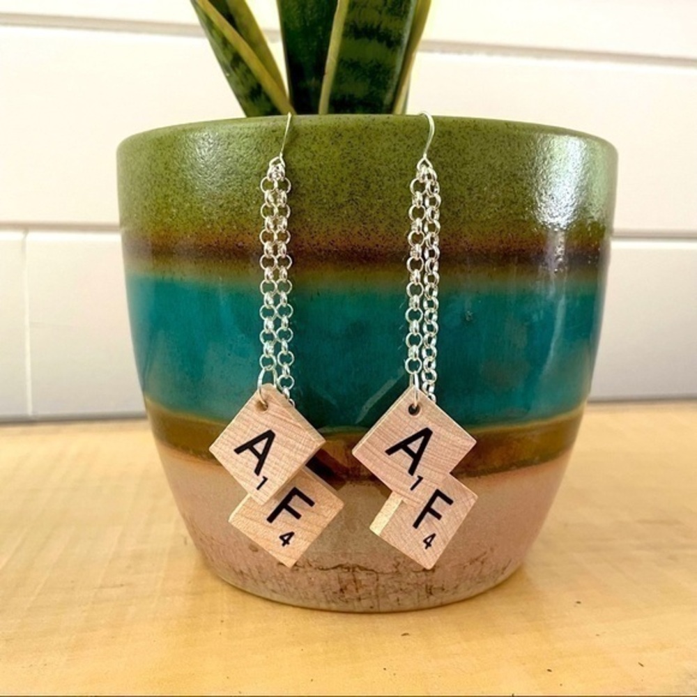 2/$29 Handmade af Wood Tile Earrings NWT Repurposed Recycled Upcycled